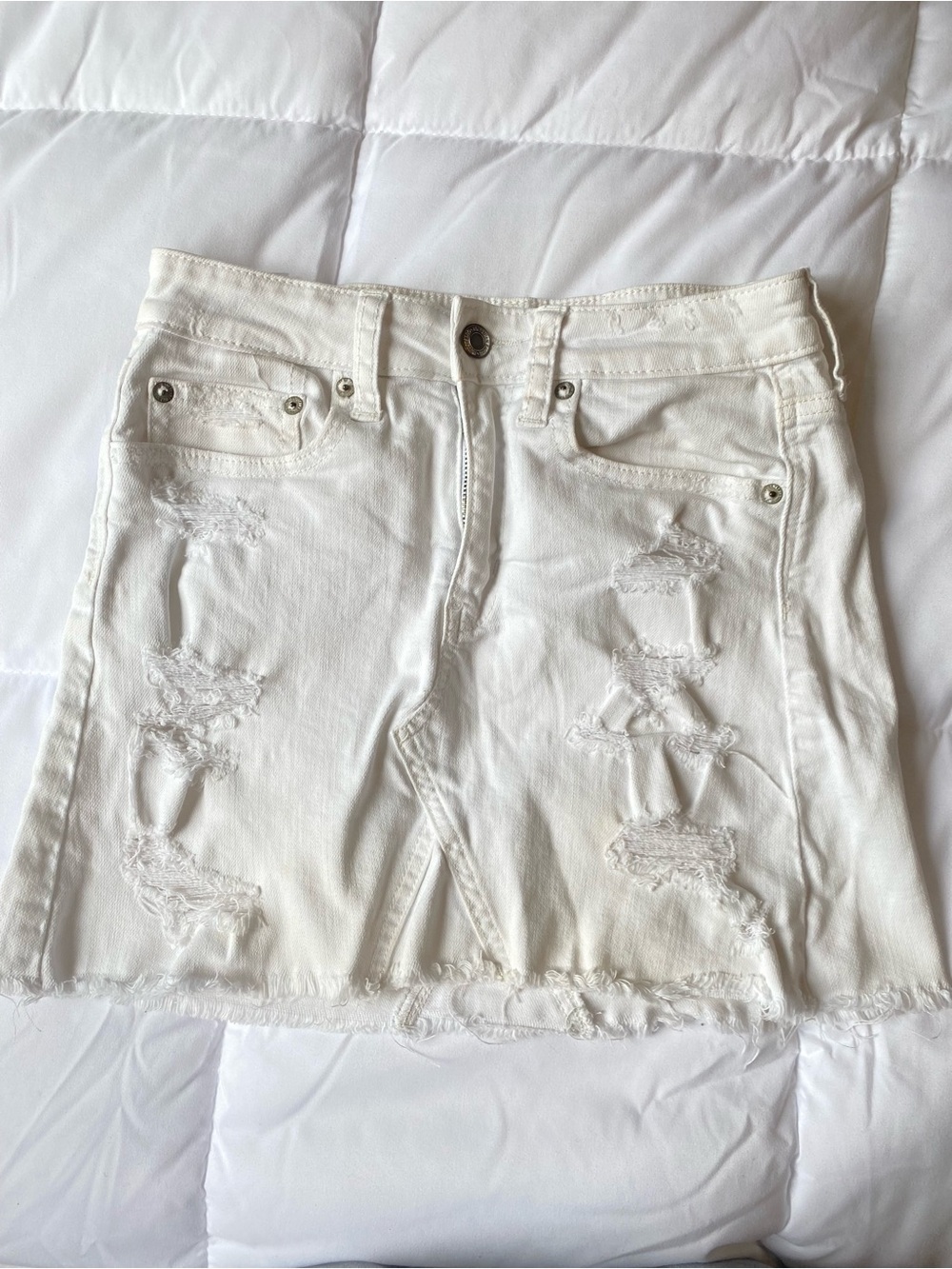 American Eagle Outfitters White Distressed Denim Mini Skirt